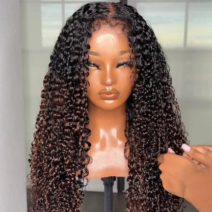 Reddish Brown with Dark Roots 4B 4C Hairline Kinky Edges Jerry Curly Ombre Human Hair Glueless Wig