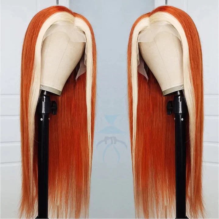 Ginger Blonde Ombre Wigs Skunk Stripe Straight 13x4 HD Lace Wig