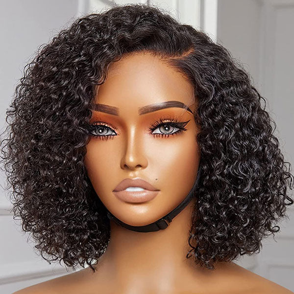 Side Part Curly Bob Wig NEW C Part HD Lace Front Human Hair Wigs Asymmetrical Bob Hairstyle