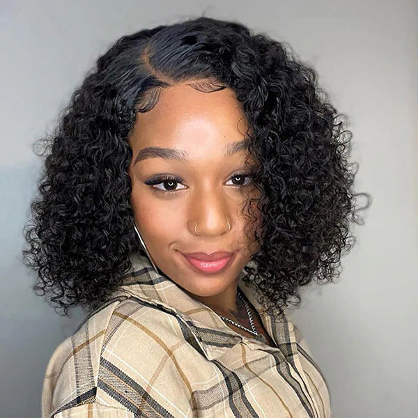 Side Part Curly Bob Wig NEW C Part HD Lace Front Human Hair Wigs Asymmetrical Bob Hairstyle