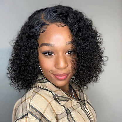 Side Part Curly Bob Wig NEW C Part HD Lace Front Human Hair Wigs Asymmetrical Bob Hairstyle