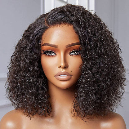 Side Part Curly Bob Wig NEW C Part HD Lace Front Human Hair Wigs Asymmetrical Bob Hairstyle