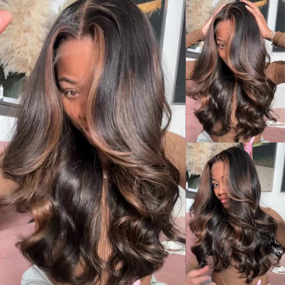 Skunk Stripe Blonde Money Piece Brown Body Wave Glueless HD Lace Front Wig Ombre Human Hair Wigs