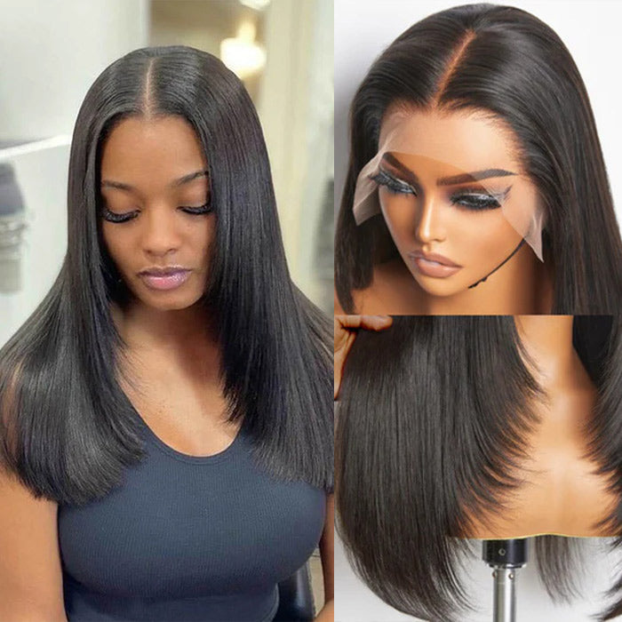 Straight Layer Cut Human Hair Wigs Inner Buckle Butterfly Layered Haircuts 13x4 Lace Front Wig