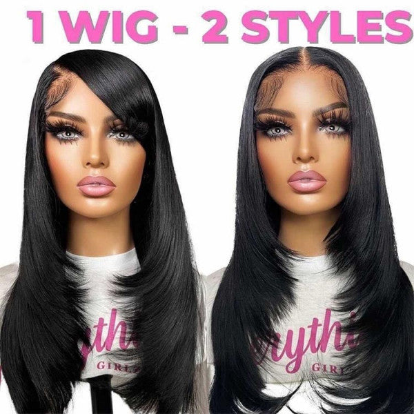Straight Layer Cut Human Hair Wigs Inner Buckle Butterfly Layered Haircuts 13x4 Lace Front Wig