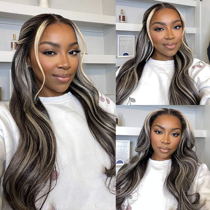 [$399 = 2 Wigs] Salt and Pepper Straight Hair P1B/613 Highlights Wig & P18/613 Ash Blonde Body Wave Wig Special Offer