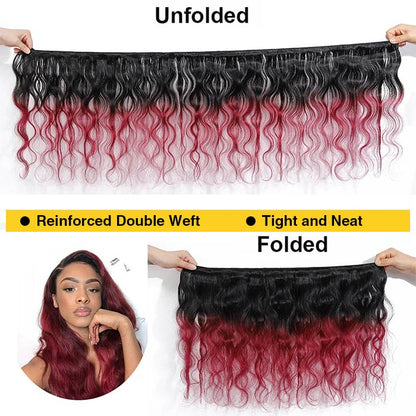 Subella Hair T1B/99j Ombre Body Wave Human Hair 3 Bundles With 4x4 Lace Closure