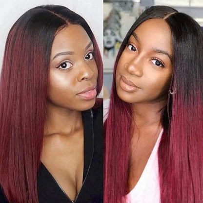 Subella Hair T1B/99j Ombre Straight Human Hair 3 Bundles With 4x4 Lace Closure