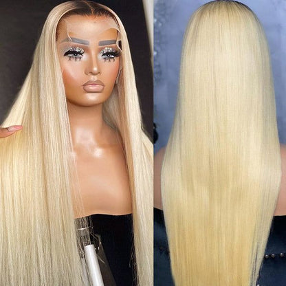 T1B/613 Dark Roots Blonde Wig Pre Bleached Ombre Straight HD Lace Front Human Hair Wigs