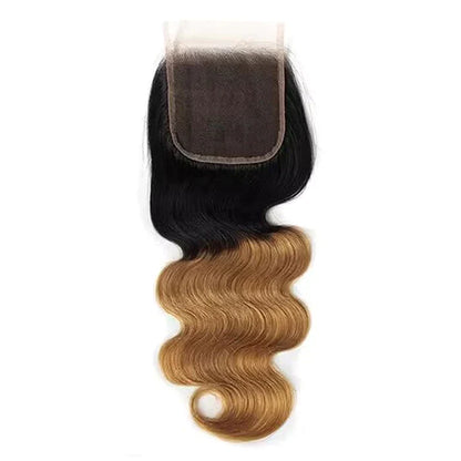Ombre 1B27 Body Wave Human Hair 3 Bundles With 4x4 Lace Closure