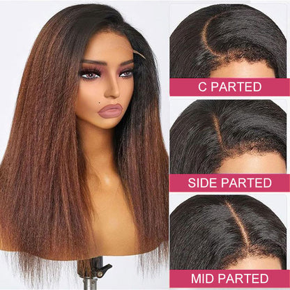 T1B/30 Dark Roots 4C Kinky Edges Hairline Kinky Straight Glueless Wig Pre Cut HD Lace Ombre Human Hair Wigs
