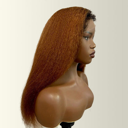 T1B/30 Dark Roots 4C Kinky Edges Hairline Kinky Straight Glueless Wig Pre Cut HD Lace Ombre Human Hair Wigs