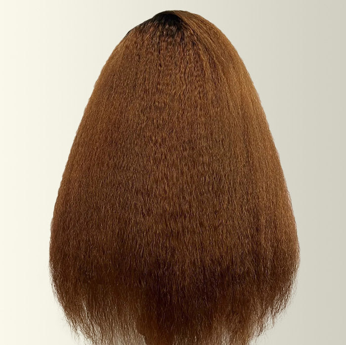 T1B/30 Dark Roots 4C Kinky Edges Hairline Kinky Straight Glueless Wig Pre Cut HD Lace Ombre Human Hair Wigs