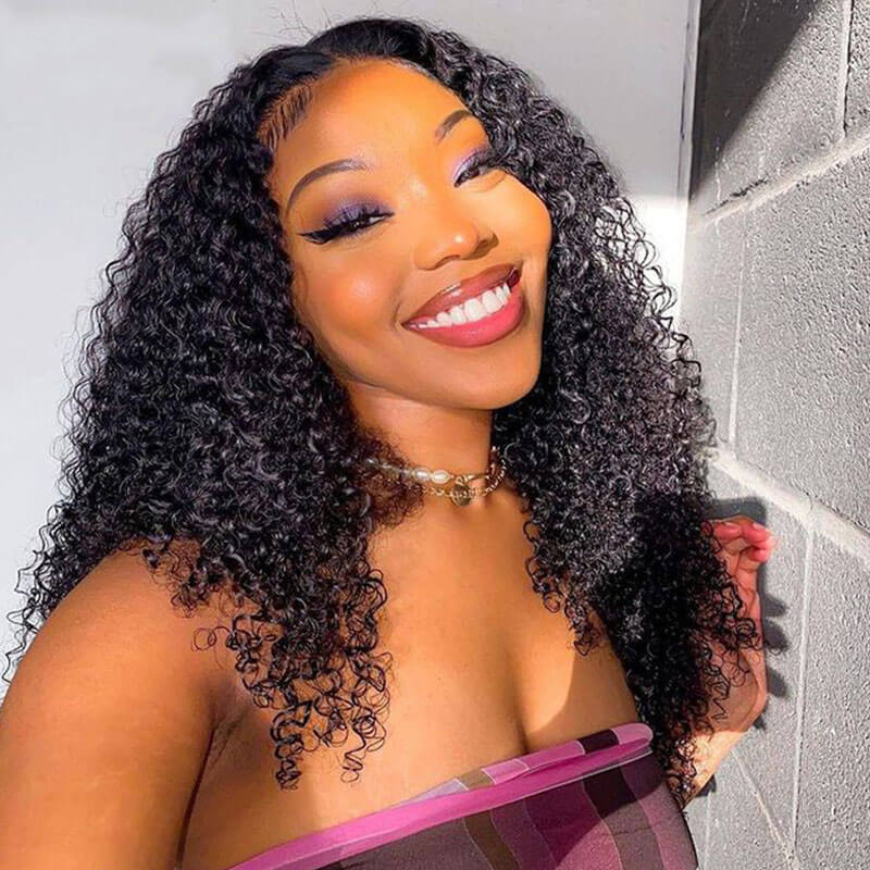 HD Transparent T Part Lace Wig Curly Human Hair Wigs Pre Plucked with Baby Hair