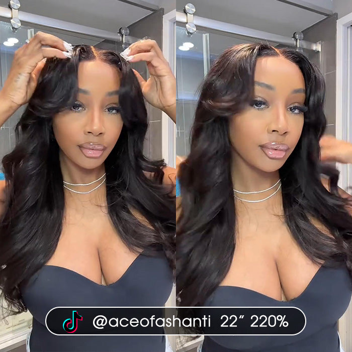 Curtain Bangs Glueless HD Lace Wig Chic Retro Body Wave Human Hair Wigs with Adjustable Strap