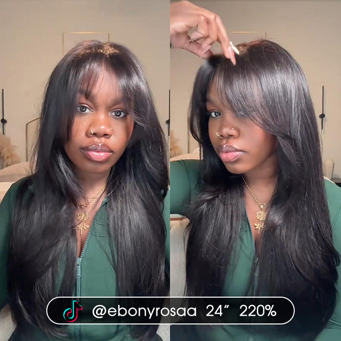 New Curtain Bangs Glueless HD Lace Wig Trendy Straight Human Hair Wigs with Adjustable Strap-Subella Hair