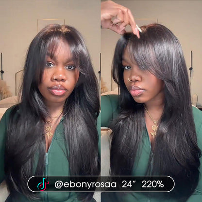 New Curtain Bangs Glueless HD Lace Wig Trendy Straight Human Hair Wigs with Adjustable Strap-Subella Hair