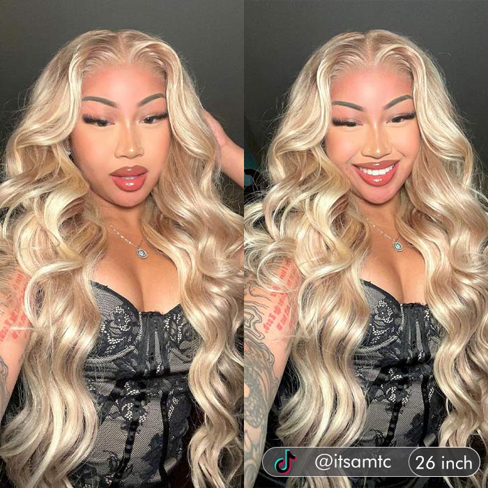 Curtain Bangs Blonde Hair With Highlights Wig Body Wave Glueless HD Lace Human Hair Wigs