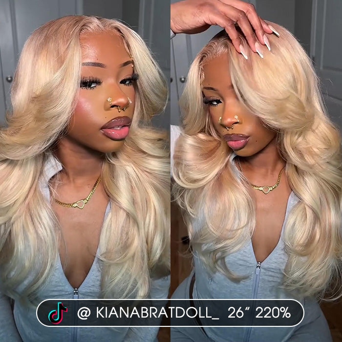 Curtain Bangs Blonde Hair With Highlights Wig Body Wave Glueless HD Lace Human Hair Wigs