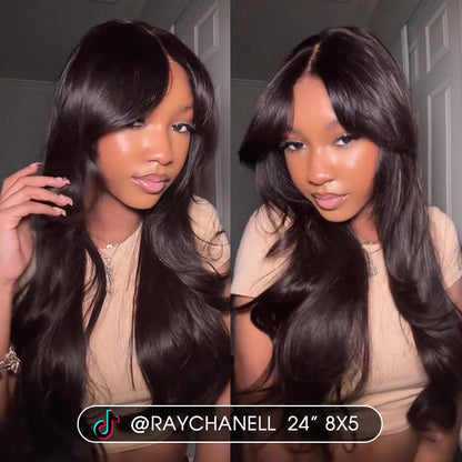 New Curtain Bangs Glueless HD Lace Wig Trendy Straight Human Hair Wigs with Adjustable Strap-Subella Hair