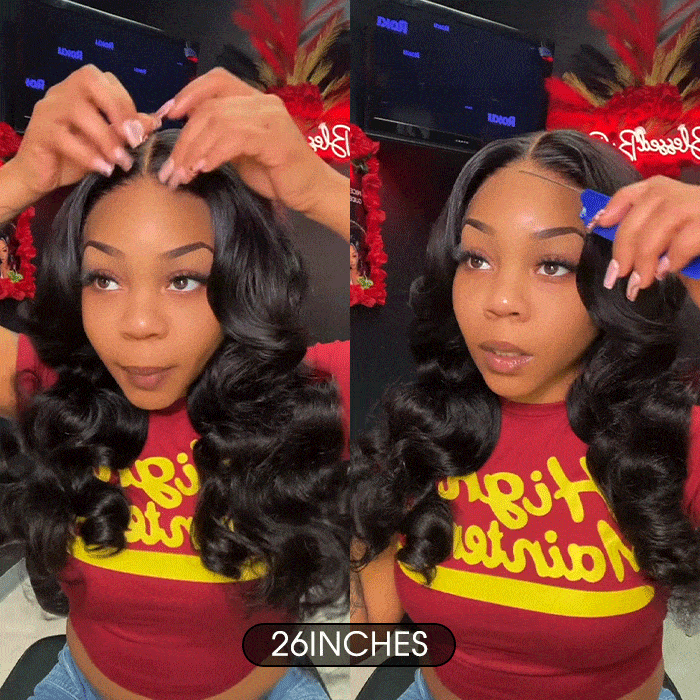 Curtain Bangs Glueless HD Lace Wig Chic Retro Body Wave Human Hair Wigs with Adjustable Strap