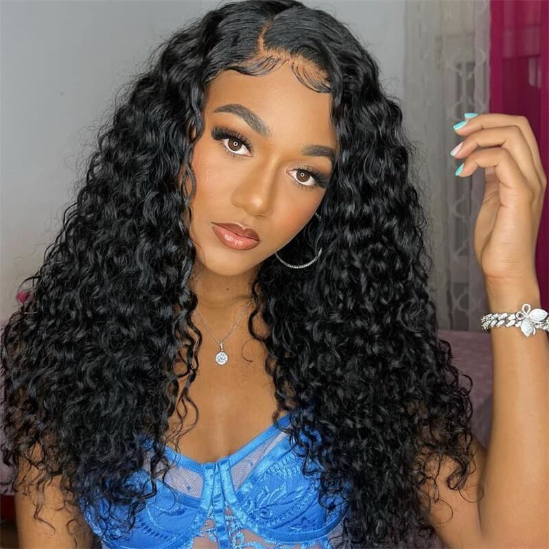 Put On And Go Pre-Cut 4x4 /13x4 HD Lace Wig Water Wave Human Hair Wig with Breathable Cap  Easy to Install