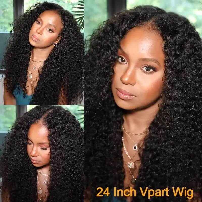 220% Density No Leave Out V Part Wig Kinky Curly Human Hair Wigs Beginner Friendly Special Offer