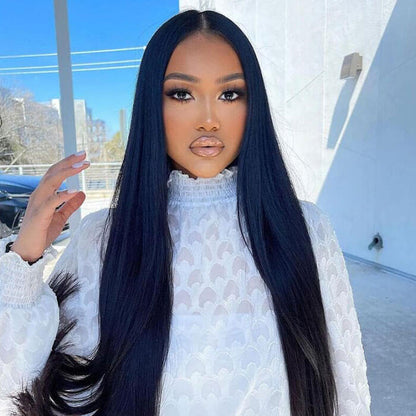 V Part Wig Straight Human Hair No Leave Out Thin Part Upgrade U Part Wig Glueless Wig