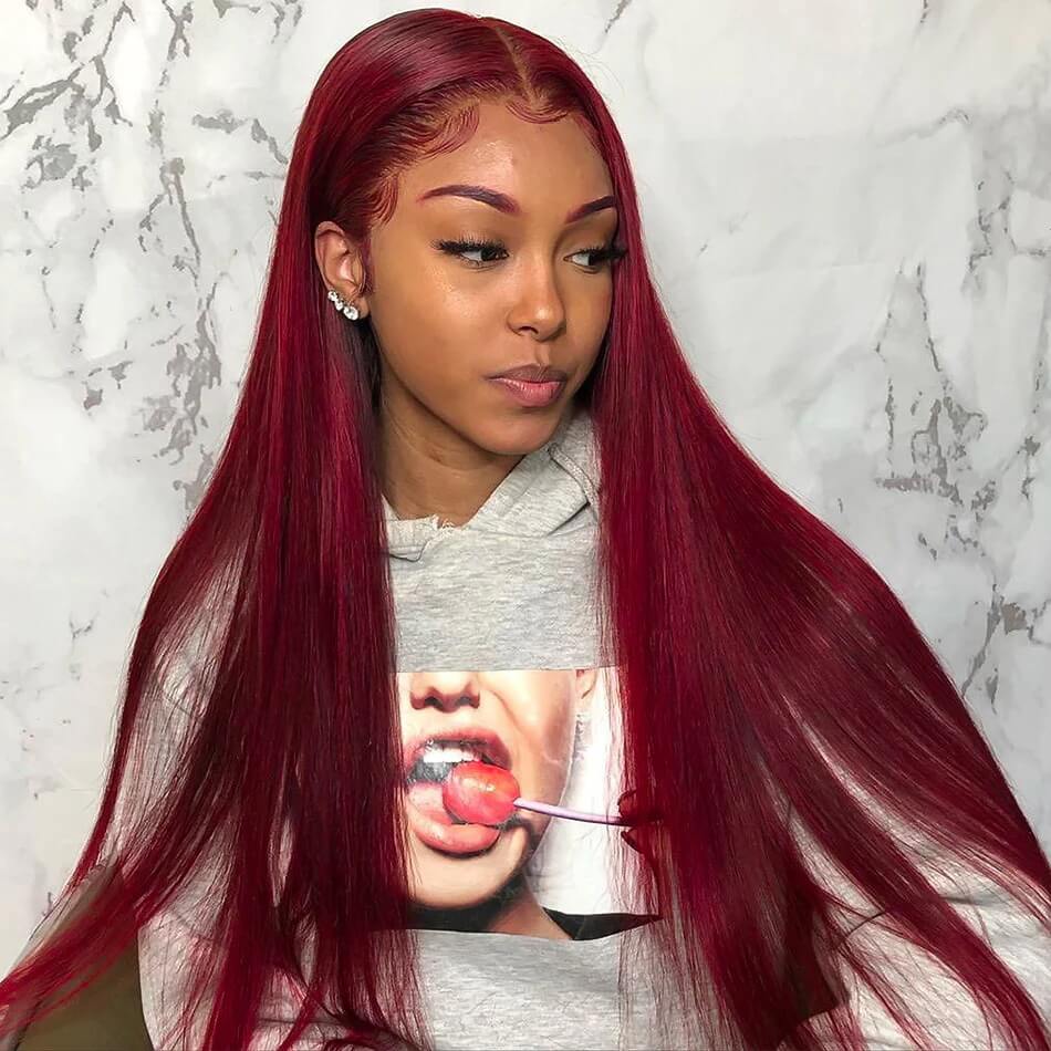 4X4 HD Lace Closure Wig Human Hair Wigs 99J Red Burgundy Pre-Plucked Remy Human Hair Straight Wig Wigs