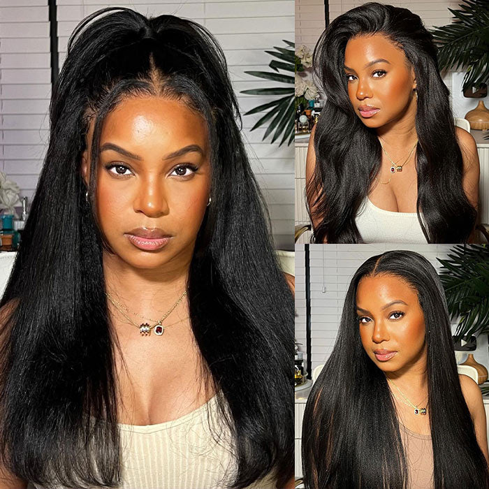 Yaki Straight Glueless Wig Pre Plucked 8x5 Pre Cut HD Lace Put On Go Human Hair Wigs
