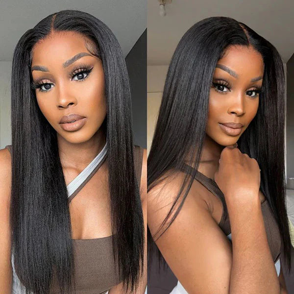 Yaki Straight Glueless Wig Pre Plucked 8x5 Pre Cut HD Lace Put On Go Human Hair Wigs