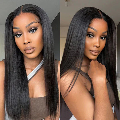 Yaki Straight Glueless Wig Pre Plucked 8x5 Pre Cut HD Lace Put On Go Human Hair Wigs