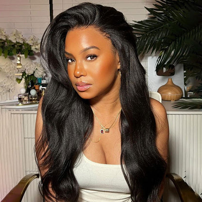 Yaki Straight Glueless Wig Pre Plucked 8x5 Pre Cut HD Lace Put On Go Human Hair Wigs