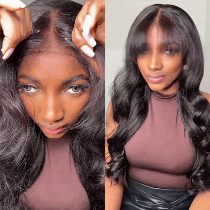 Curtain Air Bangs Body Wave Human Hair Wigs 13x4 /4x4 Lace Wig/ Full Machinemade Wig Available