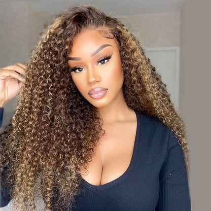 18"=$98 Highlight Piano Color Wig 4x4 HD Lace Closure Wig Deep Curly Human Hair Wig Special Offer