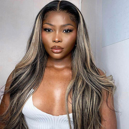 Balayage Highlight Hair HD 4x4 Transparent Lace Closure Human Hair Wigs Pre Plucked Honey Blonde Brown Wigs With Baby Hair