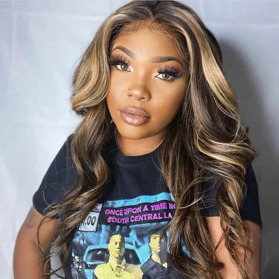 Balayage Highlight Hair HD 4x4 Transparent Lace Closure Human Hair Wigs Pre Plucked Honey Blonde Brown Wigs With Baby Hair