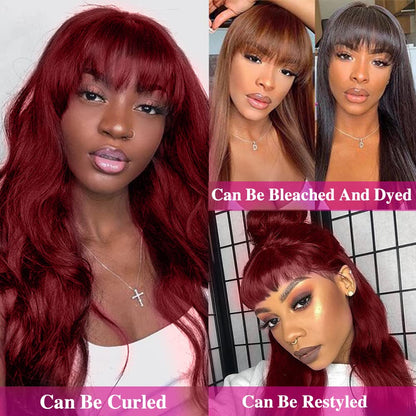 #99J Straight Human Hair Wigs With Bangs Top Lace Wig With Bangs