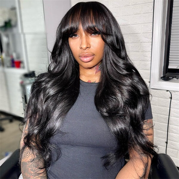 Body Wave Wig Top Lace Wig With Bangs Glueless Wigs 100% Human Hair| Beginner Friendly
