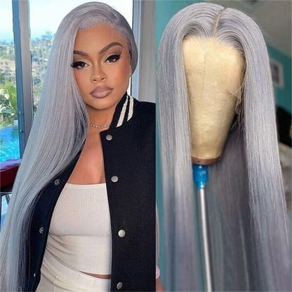Grey Human Hair Straight Wig 13x4 HD Lace Frontal Wig Colored Human Hair Wigs For Women