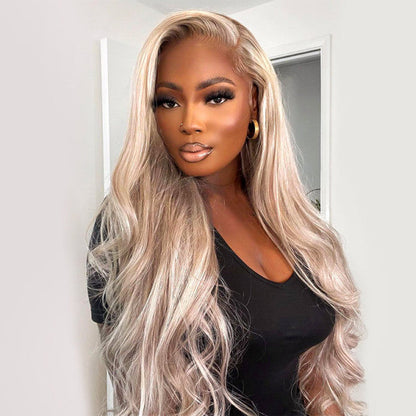 Highlight #P18/613 Ash Blonde Human Hair Wigs Body Wave Wigs Blonde Hair With Highlights