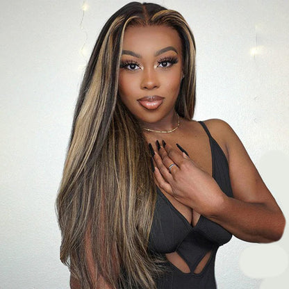 Blonde Highlight 8*5 Pre Cut HD Lace Closure Wigs #P1B/27 Color Glueless Put On And Go Wig