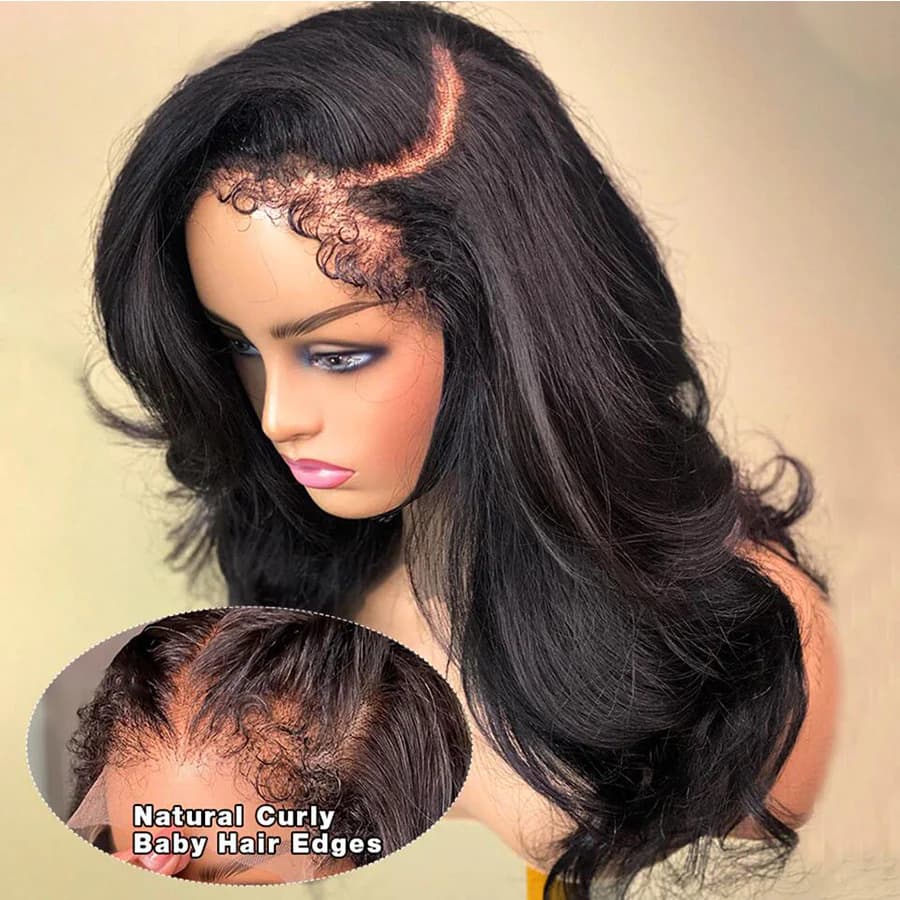 [$199 = 2 Wigs] 4C Hairline Kinky Edges Body Wave Wig & Face-Framing Curtain Bangs Straight Wig Special Offer
