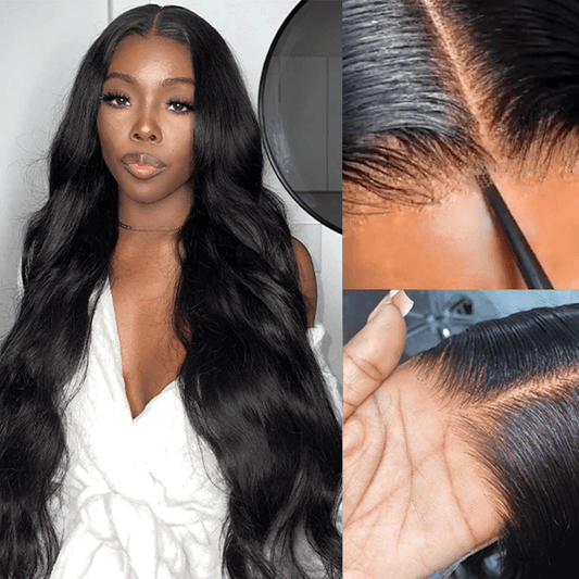 Pre Cut 4X4 HD Lace Closure Wigs Body Wave Human Hair Wig With Breathable Cap