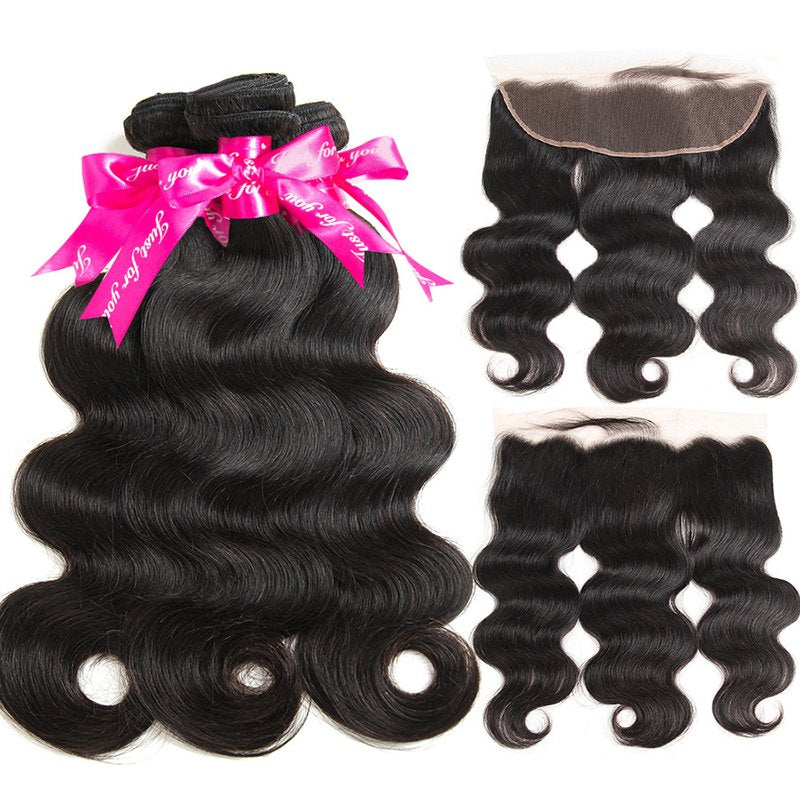Body Wave Virgin Hair Weave 3 Bundles With 13*4 Lace Frontal