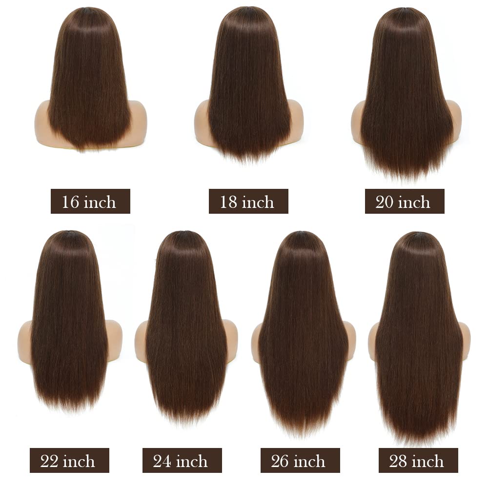 Glueless Brown Human Hair Wigs Straight Wig With Bangs Beginner Friendly