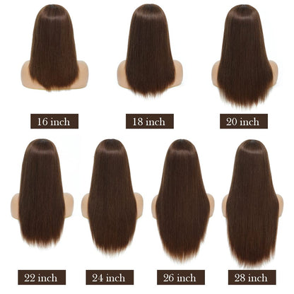 Glueless Brown Human Hair Wigs Straight Wig With Bangs Beginner Friendly