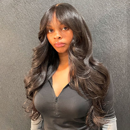 Curtain Air Bangs Body Wave Human Hair Wigs 13x4 /4x4 Lace Wig/ Full Machinemade Wig Available