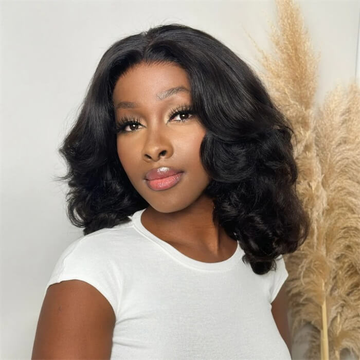 Curtain Bangs Short Wig Chic Retro Body Wave Glueless HD Lace Human Hair BOB Wigs