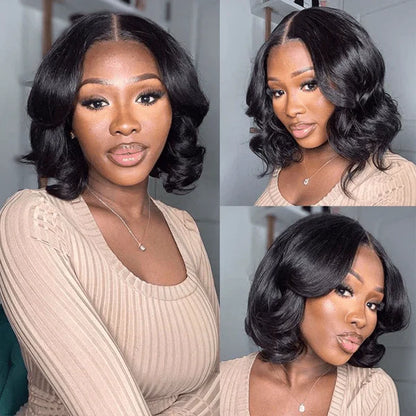 Curtain Bangs Short Wig Chic Retro Body Wave Glueless HD Lace Human Hair BOB Wigs